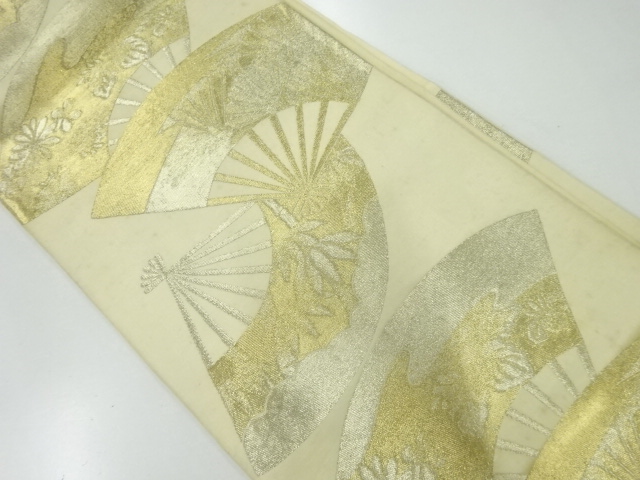 JAPANESE KIMONO / ANTIQUE FUKURO OBI / SILK / WOVEN FAN & FLOWER